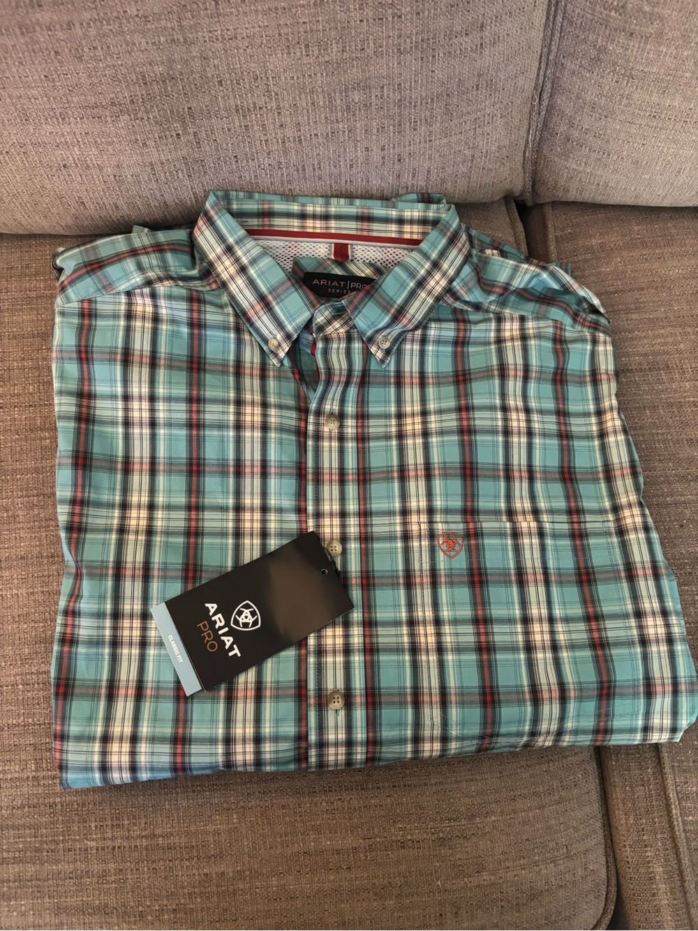 Ariat Pro Men's Teal Plaid Short-Sleeve Button-Down Shirt New with tags!